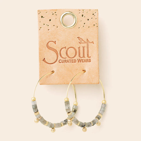 Stone Disc Hoop Earring - Labradorite/Gold (EN002)