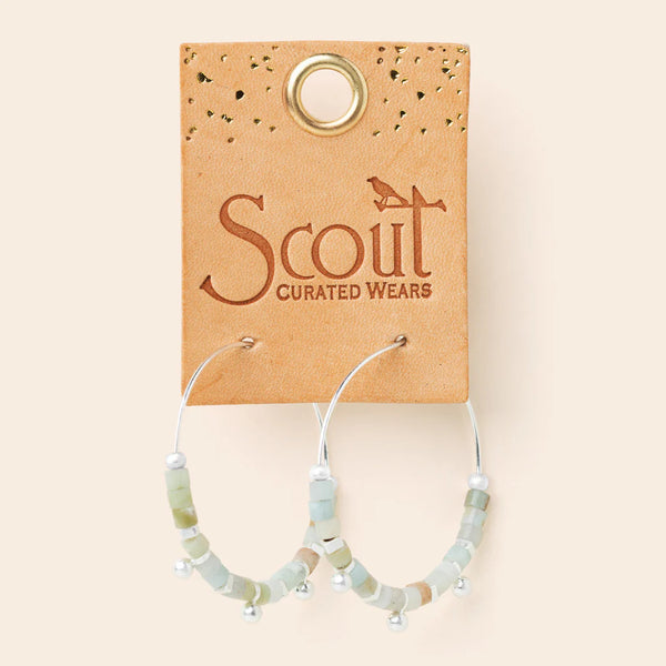 Stone Disc Hoop Earring - Amazonite/Silver (EN003)