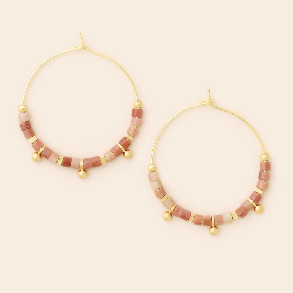 Stone Disc Hoop Earring - Rhodonite/Gold (EN004)