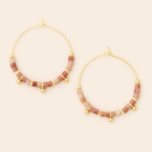 Stone Disc Hoop Earring - Rhodonite/Gold (EN004)