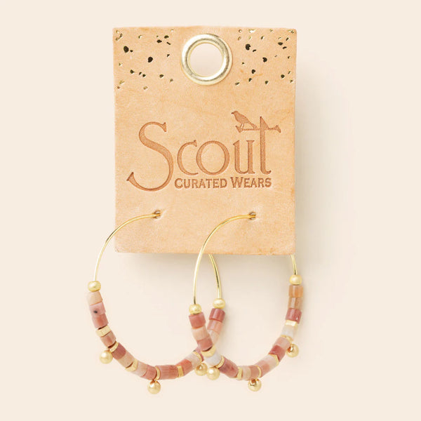 Stone Disc Hoop Earring - Rhodonite/Gold (EN004)