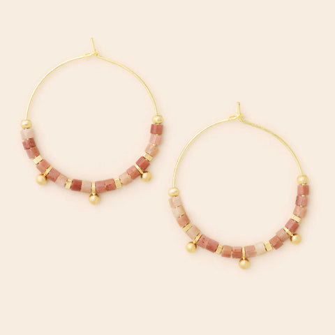 Stone Disc Hoop Earring - Rhodonite/Gold (EN004)