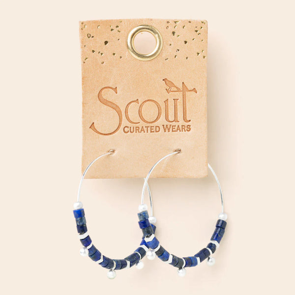 Stone Disc Hoop Earring - Lapis/Silver (EN005)