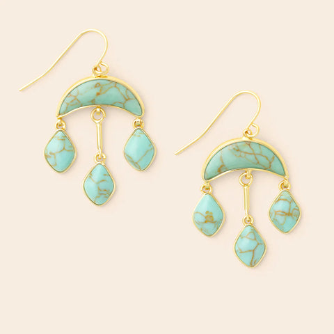 Stone Crescent Drop Earring - Turquoise/Gold (EW001)