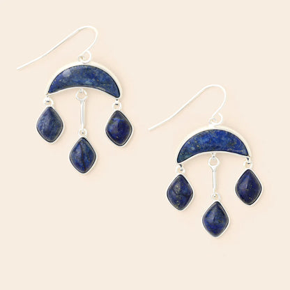 Stone Crescent Drop Earring - Lapis/Silver (EW002)
