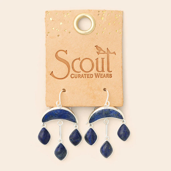 Stone Crescent Drop Earring - Lapis/Silver (EW002)