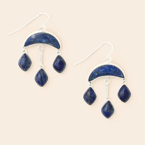 Stone Crescent Drop Earring - Lapis/Silver (EW002)