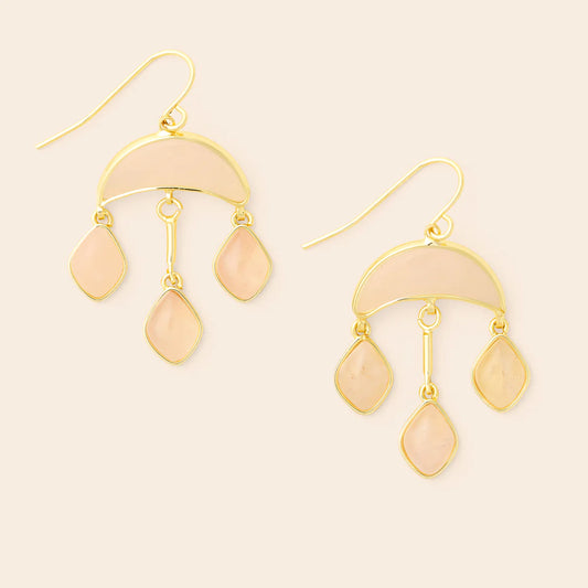 Stone Crescent Drop Earring - Rose Quartz/Gold (EW003)