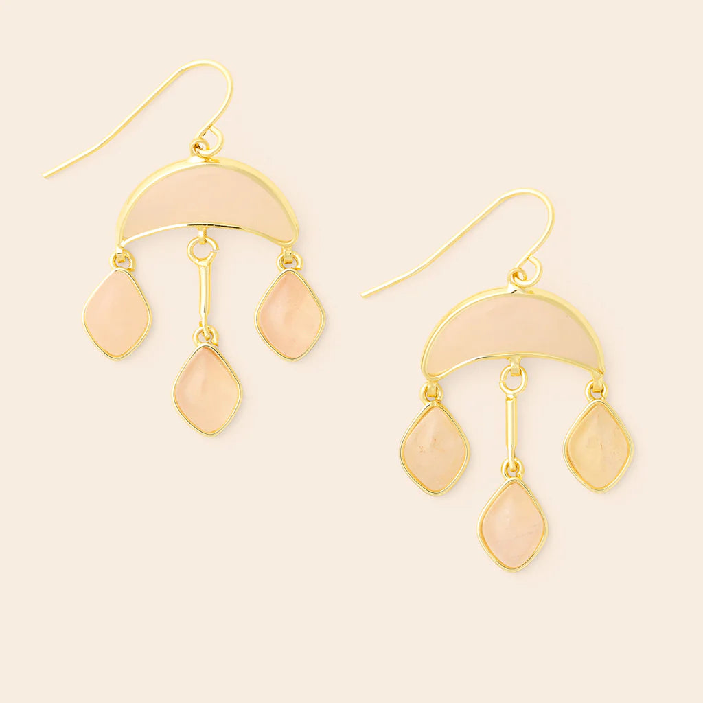Stone Crescent Drop Earring - Rose Quartz/Gold (EW003)