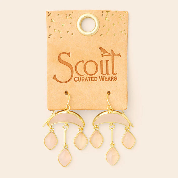 Stone Crescent Drop Earring - Rose Quartz/Gold (EW003)