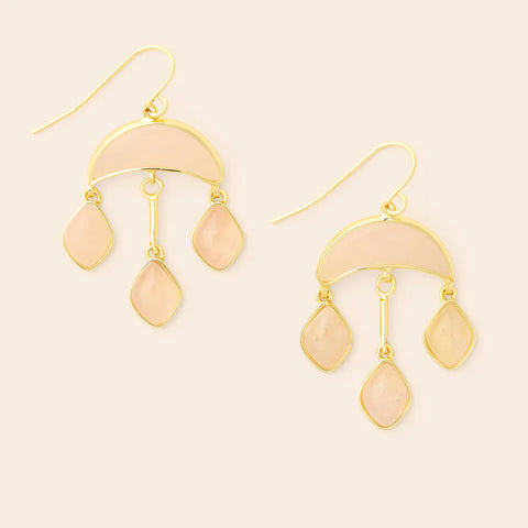 Stone Crescent Drop Earring - Rose Quartz/Gold (EW003)