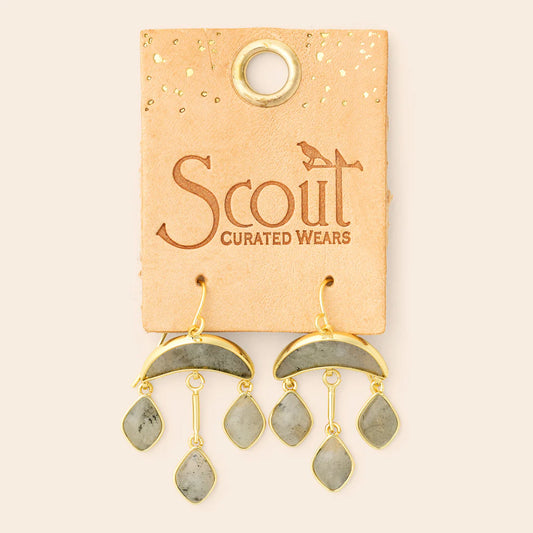 Stone Crescent Drop Earring - Labradorite/Gold (EW004)