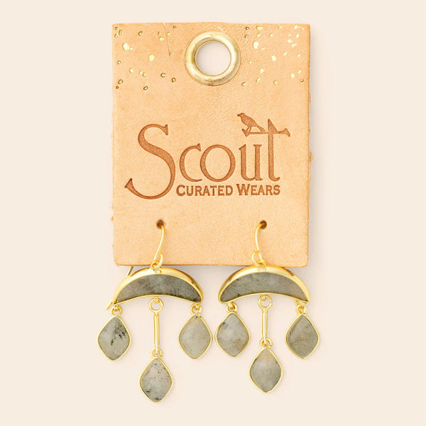 Stone Crescent Drop Earring - Labradorite/Gold (EW004)