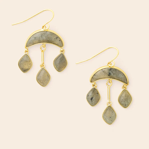 Stone Crescent Drop Earring - Labradorite/Gold (EW004)