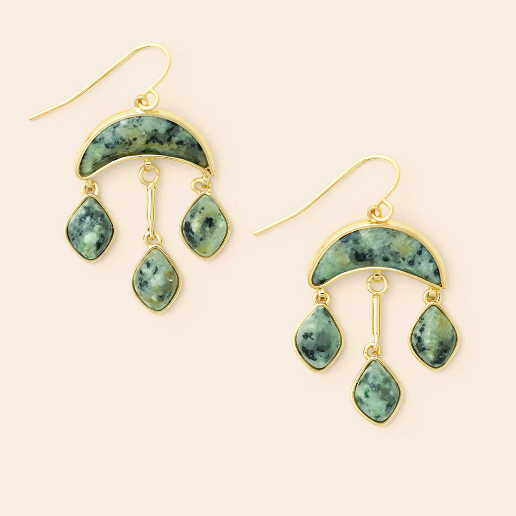 Stone Crescent Drop Earring - African Turquoise/Gold (EW006)