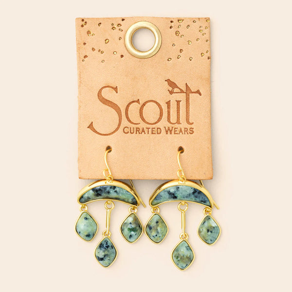 Stone Crescent Drop Earring - African Turquoise/Gold (EW006)