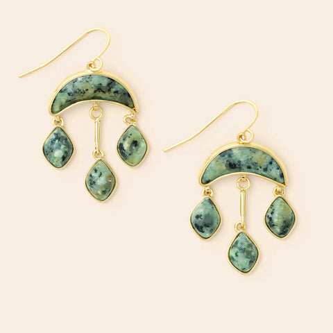 Stone Crescent Drop Earring - African Turquoise/Gold (EW006)