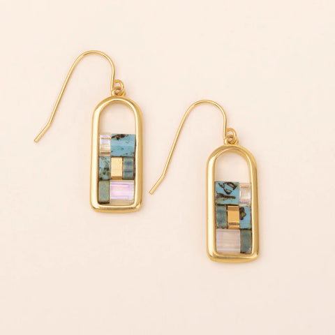 Good Karma Miyuki Frame Earring - Turquoise/Gold (GF001)