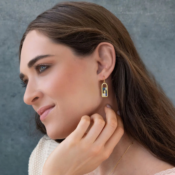 Good Karma Miyuki Frame Earring - Indigo/Gold (GF007)