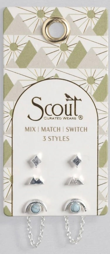 Stud Trio Ear Jacket Set - Mountain/Blue Howlite/Silver (JQ005)