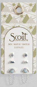 Stud Trio Ear Jacket Set - Mountain/Blue Howlite/Silver (JQ005)