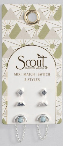 Stud Trio Ear Jacket Set - Mountain/Blue Howlite/Silver (JQ005)