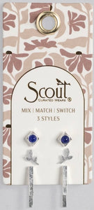 Stud Trio Ear Jacket Set - Leaf/Lapis/Silver (JQ006)