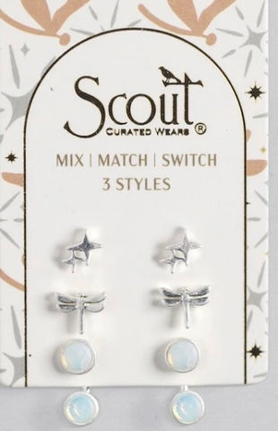 Stud Trio Ear Jacket Set - Dragonfly/Opalite/Silver (JQ007)