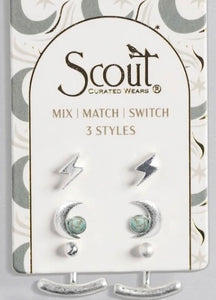Stud Trio Ear Jacket Set - Moon/Turquoise/Silver (JQ008)