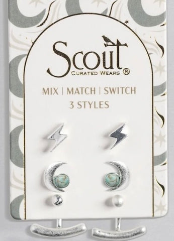 Stud Trio Ear Jacket Set - Moon/Turquoise/Silver (JQ008)