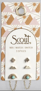 STUD TRIO EAR JACKET SET-MOUNTAIN/TURQUOISE/GOLD (JQ001)