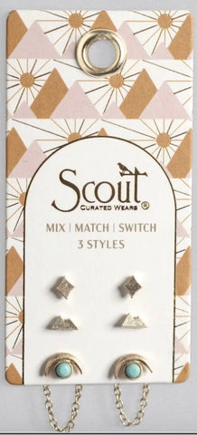 STUD TRIO EAR JACKET SET-MOUNTAIN/TURQUOISE/GOLD (JQ001)