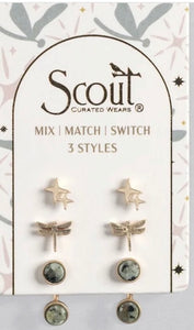 Stud Trio Ear Jacket Set - Dragonfly/African Turquoise/Gold (JQ003)