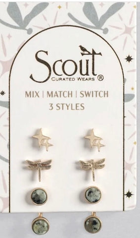 Stud Trio Ear Jacket Set - Dragonfly/African Turquoise/Gold (JQ003)