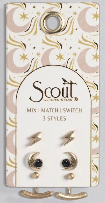 Stud Trio Ear Jacket Set - Moon/Black Spinel/Gold (JQ004)
