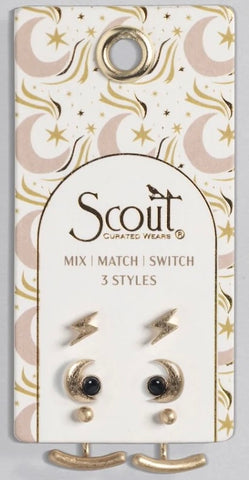 Stud Trio Ear Jacket Set - Moon/Black Spinel/Gold (JQ004)