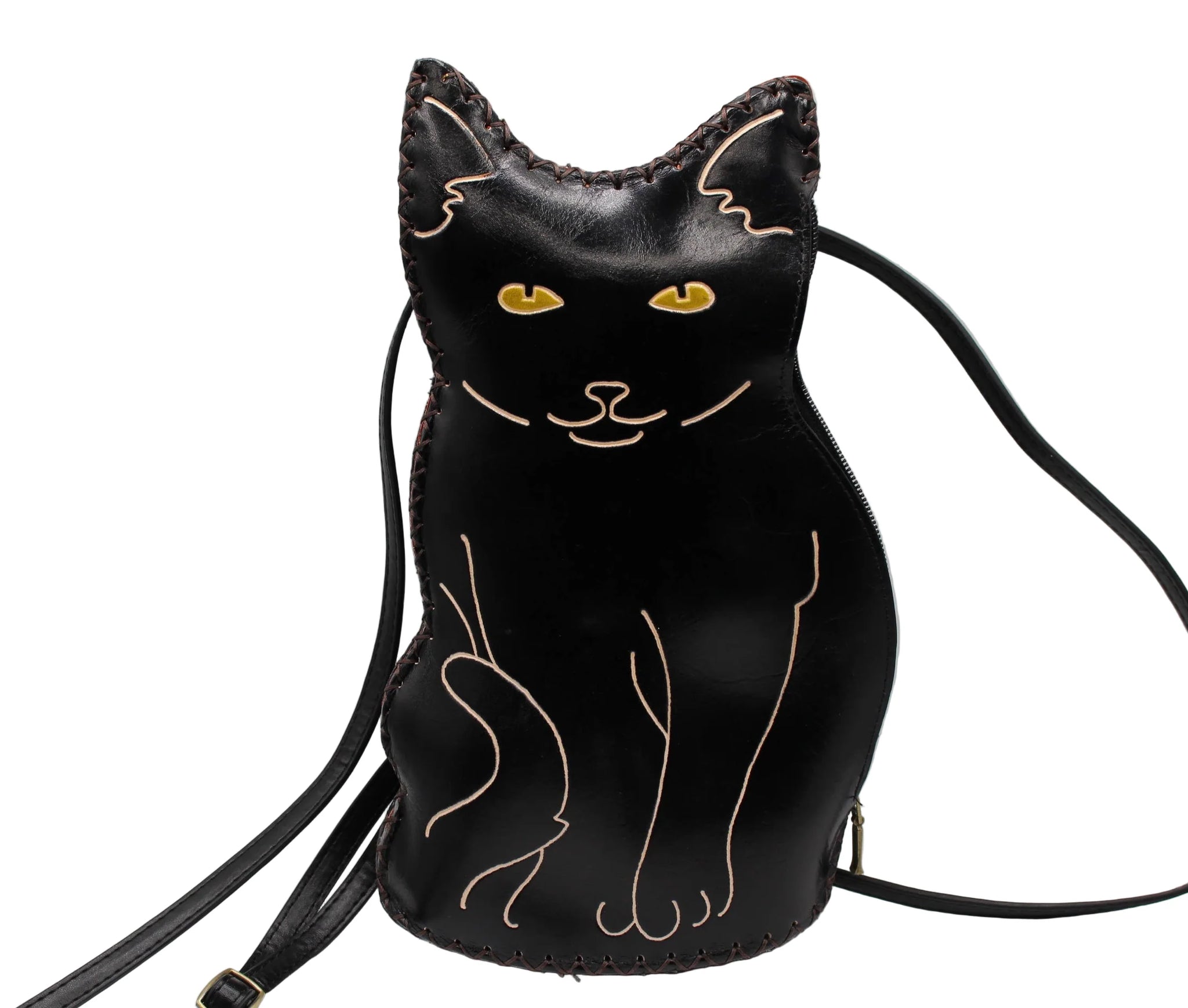 Leather black cat backpack cross-body purse multi use (H873)