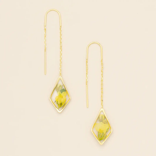 Pressed Flower Thread Earring - Yellow Baby's Breath/Gold (FT002)