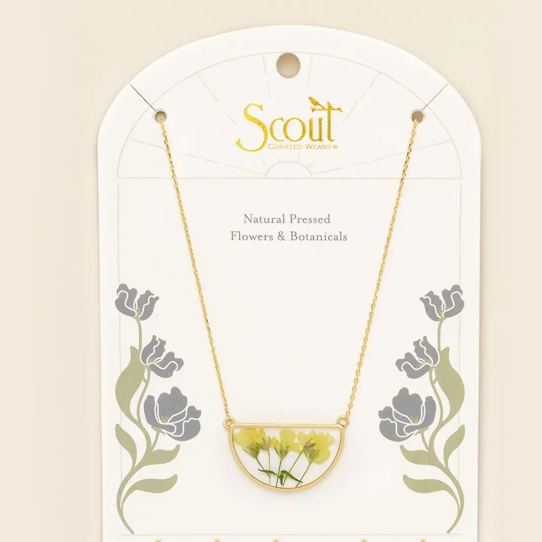 Pressed Flower Necklace - Yellow Baby's Breath/Gold (FN005)
