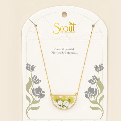 Pressed Flower Necklace - Yellow Baby's Breath/Gold (FN005)