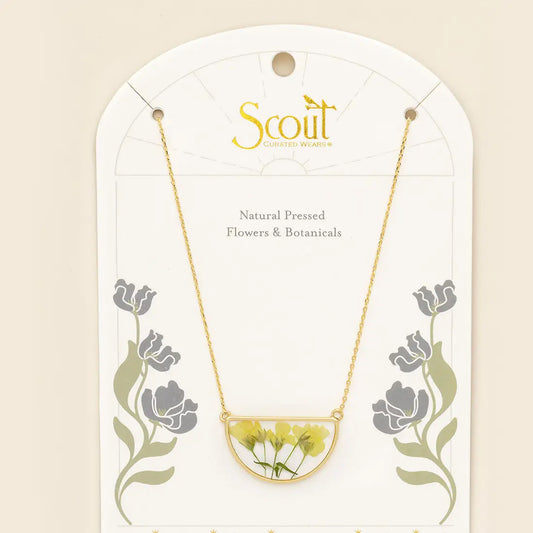 Pressed Flower Necklace - Yellow Baby's Breath/Gold (FN005)