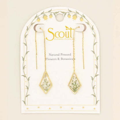Pressed Flower Thread Earring - White Lace Flower/Gold (FT004)