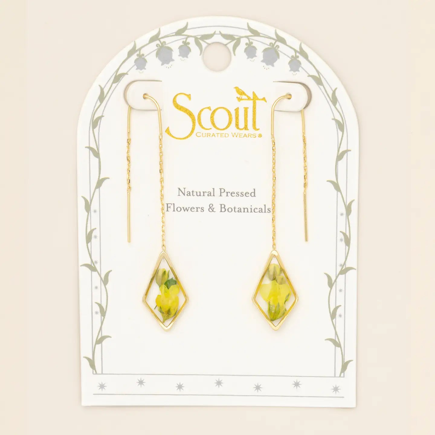 Pressed Flower Thread Earring - Yellow Baby's Breath/Gold (FT002)