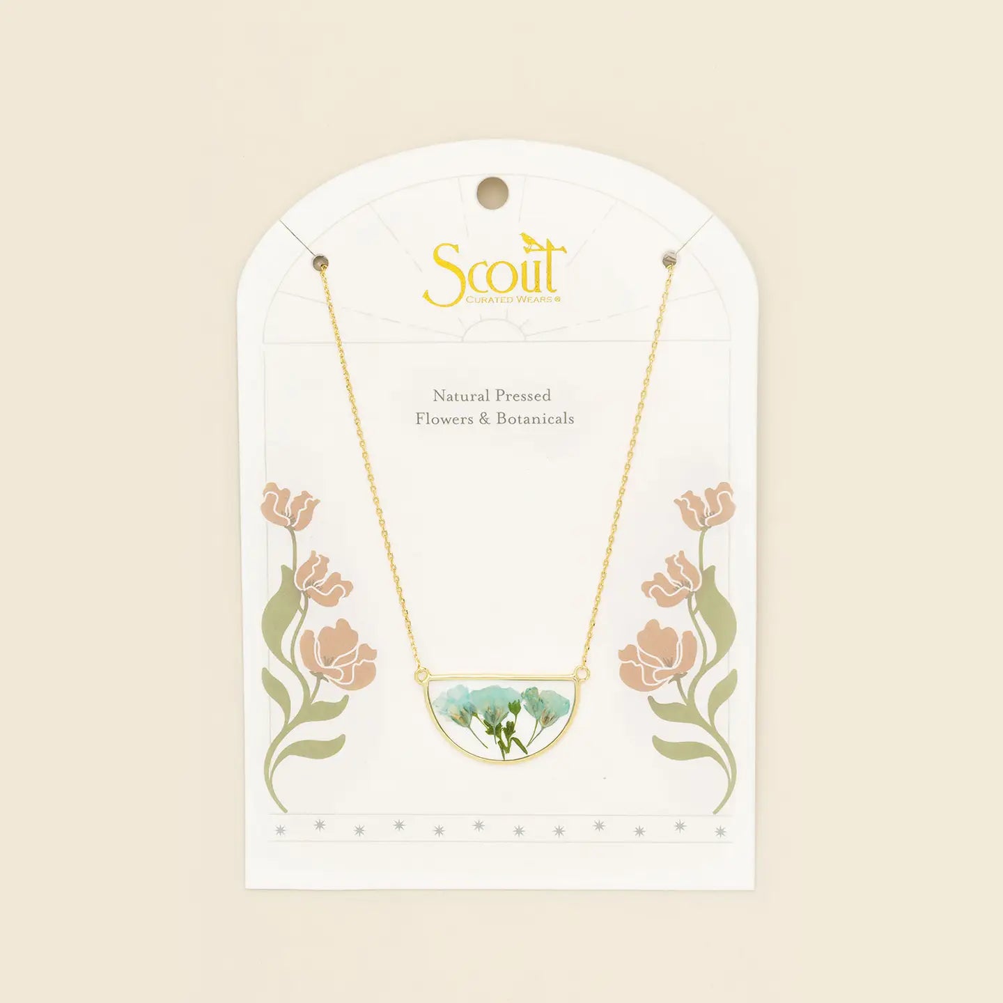 Pressed Flower Necklace - Blue Baby's Breath/Gold (FN001)