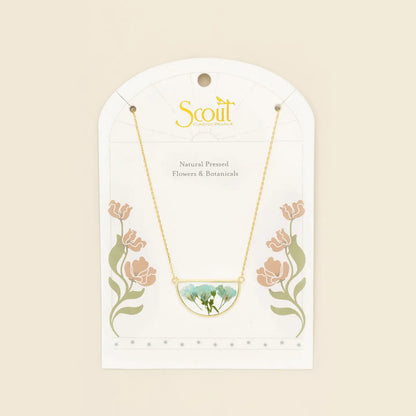 Pressed Flower Necklace - Blue Baby's Breath/Gold (FN001)