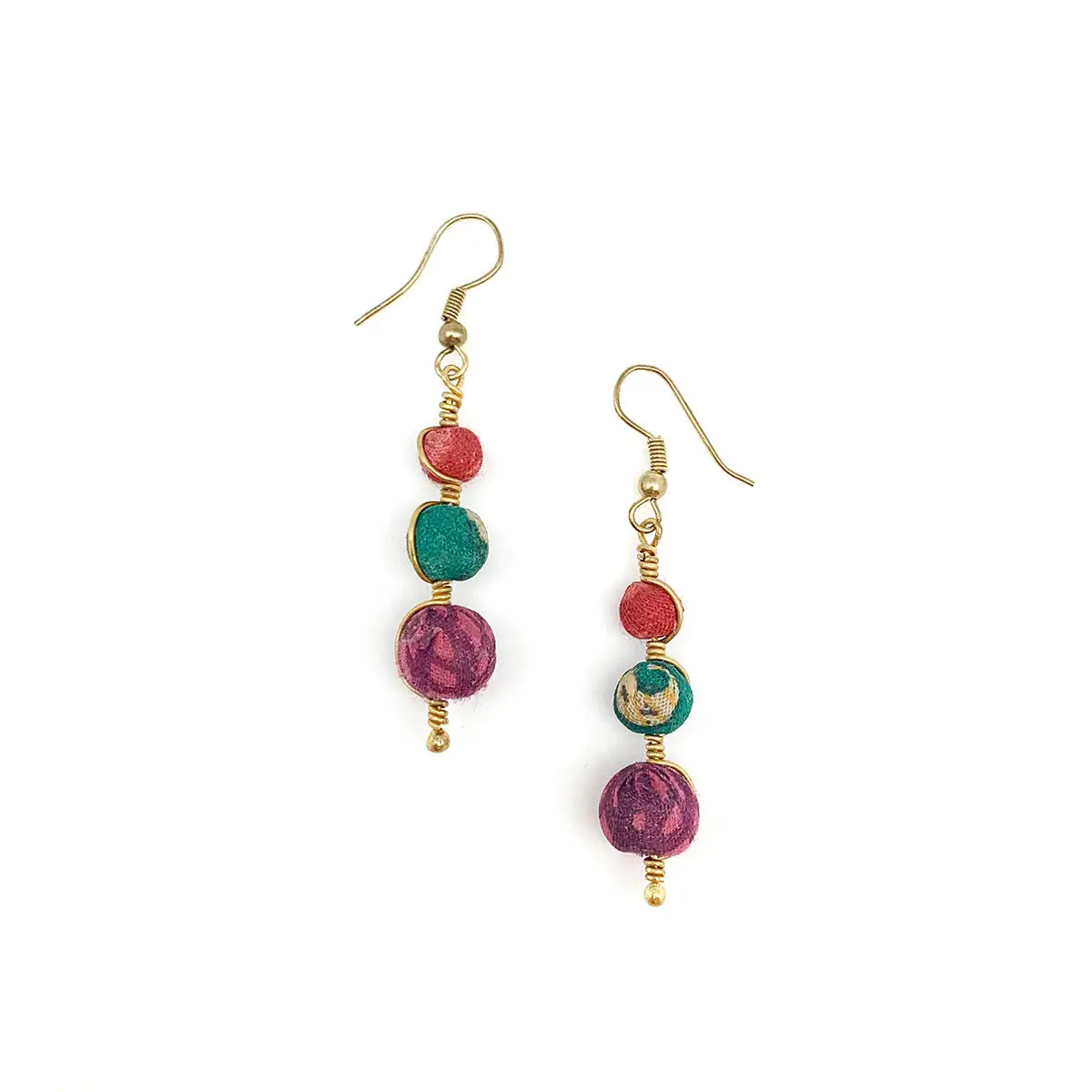 Aasha Graduated Wrapped Beads Kantha Coiled Wire Earrings (E5080)