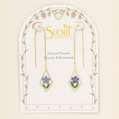 Pressed Flower Thread Earring - Blue Forget Me Not/Gold (FT005)