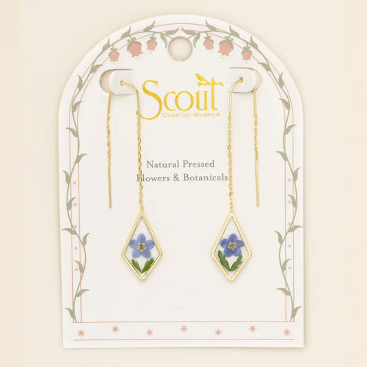 Pressed Flower Thread Earring - Blue Forget Me Not/Gold (FT005)