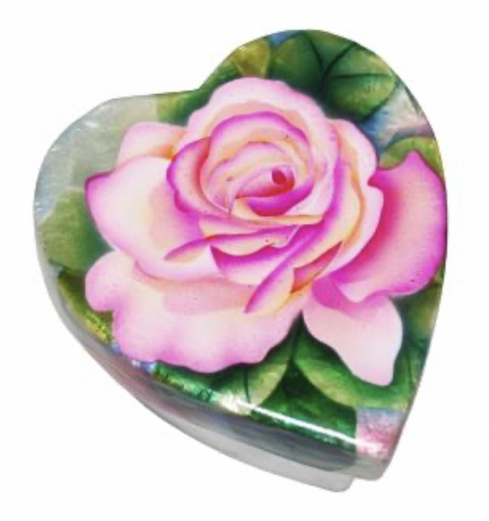 Small Pink Rose Heart Trinket Box (1125-A)