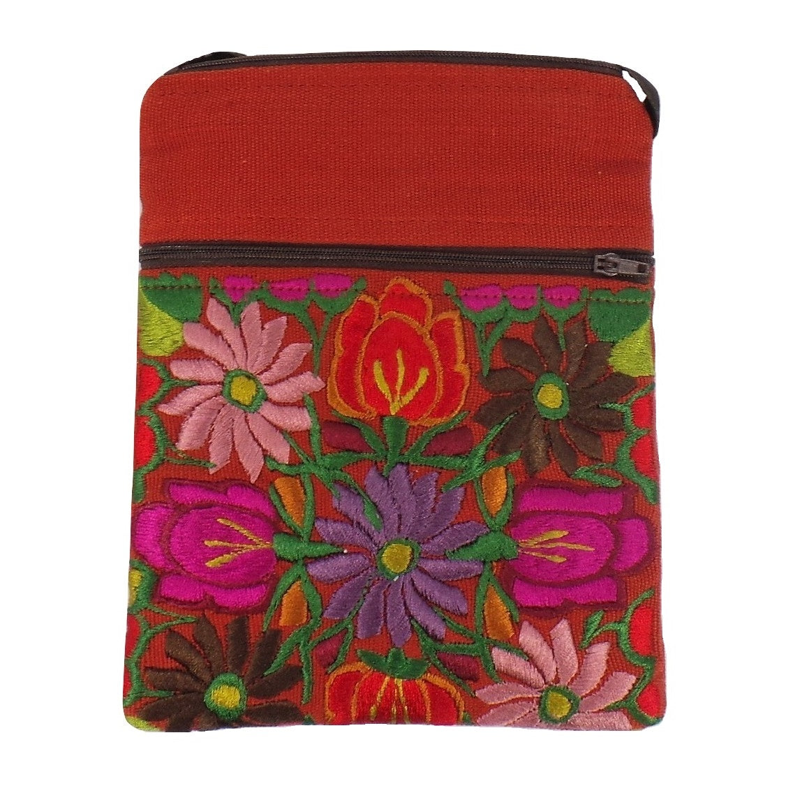 Rust Embroidered Passport Bag (EA32)